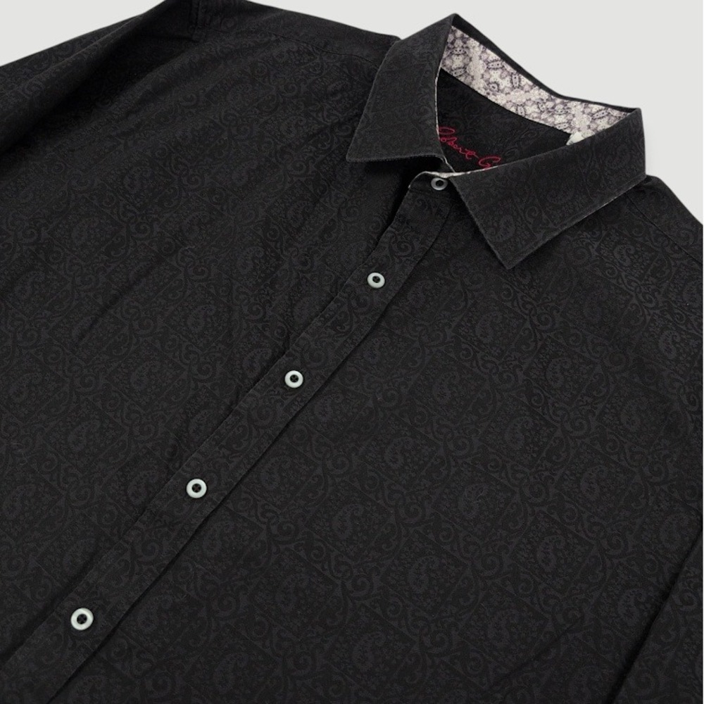 Robert Graham Paisley Jacquard Button Down Shirt Mens 2XLT Black Flip Cuff